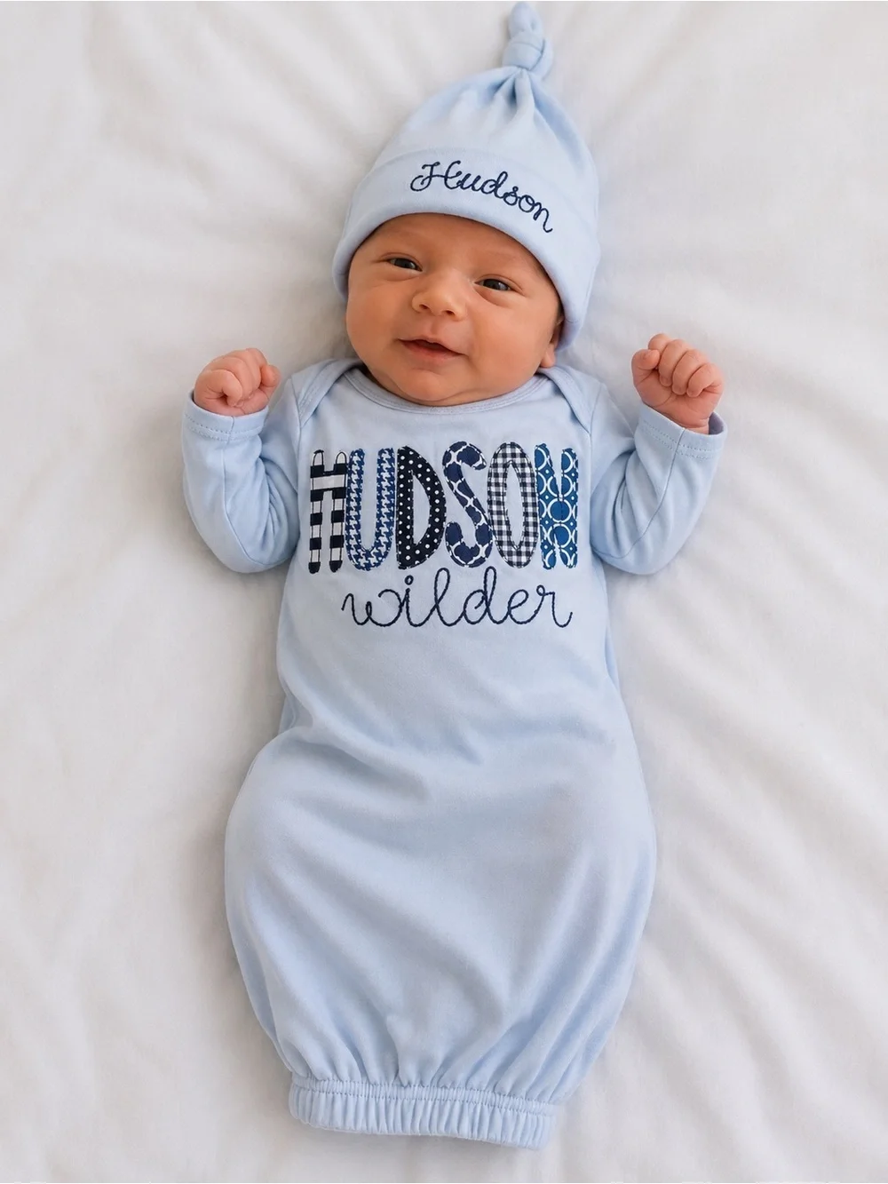 Hudson Light Blue Baby Sleep Sack with Knot Hat